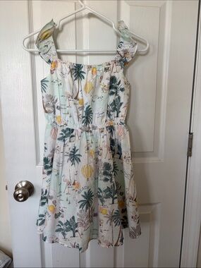 Janie and Jack White Tropical Palm & Flamingo Sundress Size 8